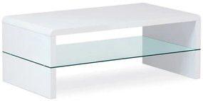 Konferenční stolek, MDF vysoký lesk bílý / čiré sklo
