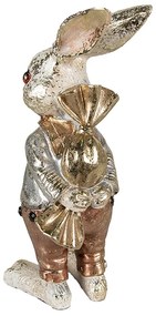 Dekorácia socha králiček s cukríkom a zlatou patinou - 6*7*14 cm