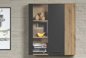Závesná vitrína na stenu Esteban, antracit/dub evoke