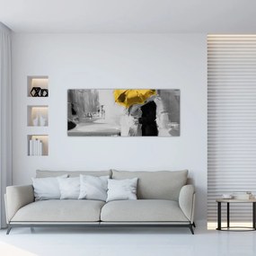 Obraz - Zamilovaný pár pod dáždnikom, žltý (120x50 cm)