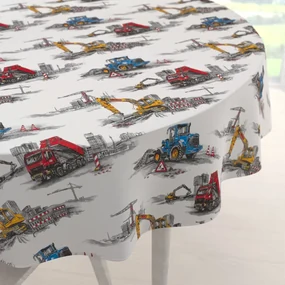 Biante Detský bavlnený okrúhly obrus Sandra SA-578 Nákladiaky a bagre na bielom Ø 60 cm