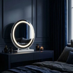 Rea MAKE-UP, kozmetické LED zrkadlo 40 cm v bielom ráme na postavenie, HOM-12019