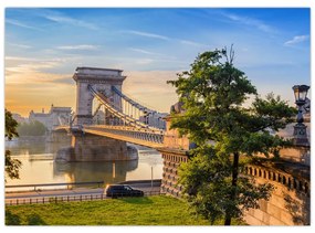 Sklenený obraz - Most cez rieku, Budapešť, Maďarsko (70x50 cm)