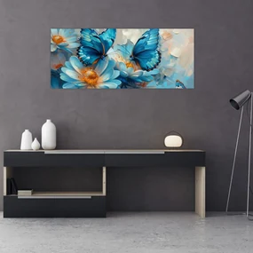Obraz - Modrí motýle (120x50 cm)