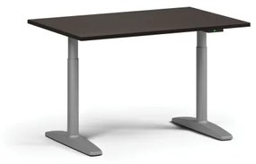 Výškovo nastaviteľný stôl OBOL, elektrický, 675-1325 mm, doska 1200x800 mm, sivá zaoblená podnož, wenge