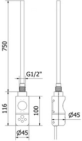 Mexen Helios, elektrické vykurovacie teleso 1800 x 600 mm, 900 W, chrómová, W103-1800-600-2900-01