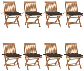 Skladacie záhradné stoličky s podložkami 8 ks tíkový masív 3072884