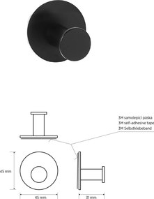 Sapho X-ROUND samolepiaci háčik, čierna mat XR219B
