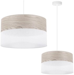 Závesné svietidlo Wood, 1x svetlobéžová dubová dýha/biele PVC tienidlo, (fi 35cm)