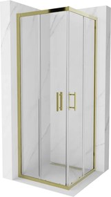 Mexen Rio, štvorcový sprchovací kút s posuvnými dverami 70(dvere) x 70(dvere) x 190 cm, 6mm číre sklo, zlatý profil, 860-070-070-50-00