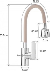 Erga Pogo, stojanková drezová batéria so spŕškou a flexibilným ramenom h-355, béžová-chrómová, ERG-YKA-BZ.POGO-BGE
