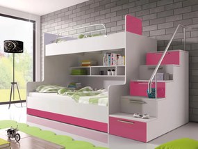 Poschodová posteľ Paradise II, Farby: biela / biely lesk + šedý lesk, Strana: pravá