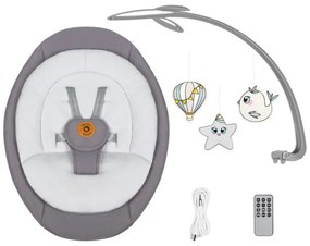 Lionelo - Detské húpacie lehátko s melódiou MELL Grey Stone 4xAA + diaľkové ovládanie