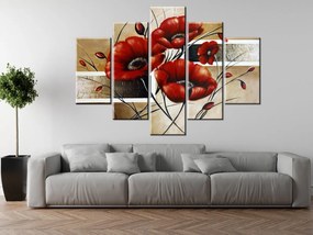 Gario Ručne maľovaný obraz Poľný mak - 5 dielny Rozmery: 100 x 70 cm
