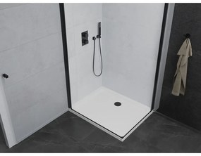Mexen Pretoria Duo, sprchovací kút s 2-krídlovými dverami 90 (dvere) x 80 (dvere) cm, 6mm číre sklo, čierny profil + slim sprchová vanička 5cm biela s čiernym sifónom, 852-090-080-70-02-4010B