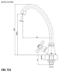 Mereo, Drezový kohútik stojankový, Retro Viktorie, výška kohútiku 250 mm, chróm, MER-CBL721
