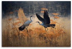 Obraz na plátně, Ptáci jeřábi abstrakce - 120x80 cm