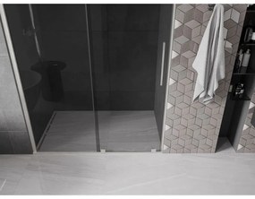 Mexen Velar, posuvné sprchové dvere do otvoru 150 cm, 8mm šedé sklo, brúsená oceľ, 871-150-000-41-97