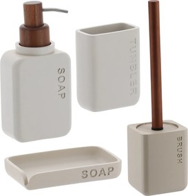 Sada kúpeľňových doplnkov Salva, béžová/s drevenými prvkami