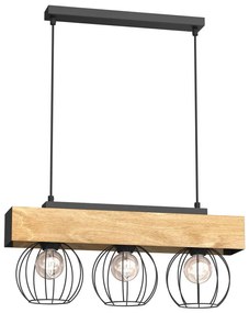Luster na lanku MENTON 3xE27/15W/230V čierna/hnedá/dub