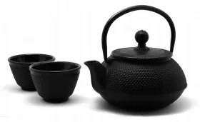konvička Arare Black na čaj 600 ml + 2 šálky
