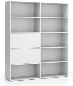 PLAN Široký kancelársky policový regál LAYERS, 2 boxy, 1582 x 400 x 1905, biela