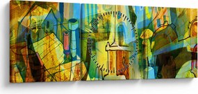Obraz - Architektúra, kubistická abstrakcia (s hodinami) (90x30 cm)