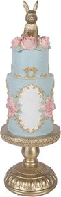 Modro-zlatá torta zdobená ružičkami a králikom - Ø 12*37 cm