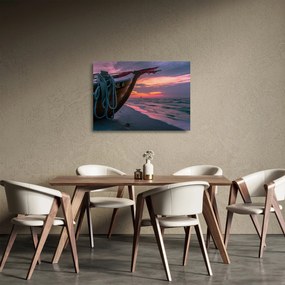 Sklenený obraz loďky na brehu (70x50 cm)