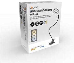 SOLIGHT LED stmievateľná stolná lampička s klipom, 300lm, nastaviteľná teplota svetla, USB, WO66-B