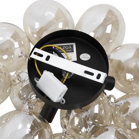 Dizajnové stropné svietidlo čierne s jantárovým sklom 3-svetlo - Uvas