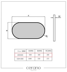 Cerano Bano, LED kúpeľňové zrkadlo 60x40 cm, kovový rám, čierna matná, CER-CER-NT8144-60X40