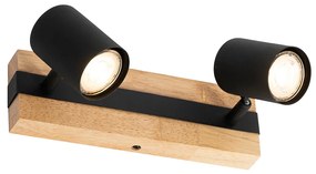 Inteligentný stropný reflektor čierny s drevom 2-svetelný nastaviteľný vrátane Wifi GU10 50mm - Jeana