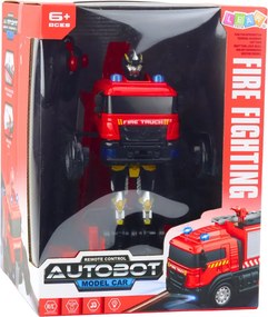 LEAN Toys Hasičský robot auto 2v1 na diaľkové ovládanie RC – svetlá, zvuky, voda
