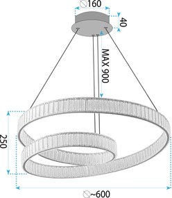 Toolight Toolight, LED závesné svietidlo 60cm, 72W, 3500lm, APP1767-CP, zlatá, OSW-04343