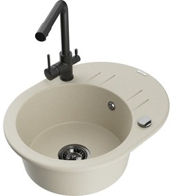 Mexen Kevin, drez granitový 586x458x190 mm, 1-komorový a čierna Duero batéria, béžová, 6517-69-671600-70