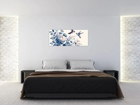 Obraz - Kolibríky nad kvetinou (120x50 cm)