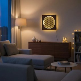 Drevená mandala Kvet života s LED podsvietením obraz na stenu  | SENTOP LED0198