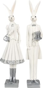 Dekorácia zajačia slečna v bielej sukni a saku - 10*9*32 cm