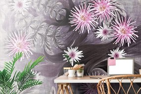 Samolepiaca tapeta ružové kvety na abstraktnom pozadí