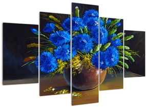 Obraz modrých kvetov vo váze (150x105 cm)