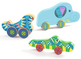 Puzz & Roll - drevená vkladačka a hračka na kolieskach v jednom - zvieratká