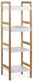 Regál, 4 police, masiv bambus, přírodní odstín, MDF, bílý matný lak, nosn. 12 kg