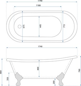 Rea Sparta, voľne stojaca retro vaňa 175x70 cm, biela lesklá, KPL-W1101