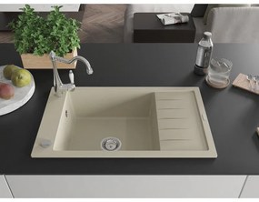 Mexen Elias, granitový drez 795x480x200 mm, 1-komorový a drezová batéria Carla, béžová, 6511-69-670700-00