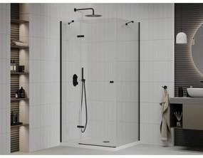 Mexen Roma, sprchovací kút s 1-krídlovými dverami 110 (dvere) x 80 (stena) cm, 6mm číre sklo, čierny profil, slim sprchová vanička 5cm biela s čiernym sifónom, 854-110-080-70-00-4010B