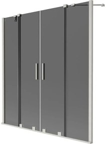 Mexen Velar Duo, 2-krídlová posuvná vaňová zástena 150 x 150 cm, 8mm šedé sklo, brúsená oceľ, 896-150-000-42-97
