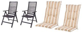 Livarno home Záhradné kreslo Miami, 2 kusy + Podložka na kreslo s vysokým operadlom Valencia/Miami, pruhy/béžová, 2 kusy  (800010853)