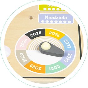 ECOTOYS Drevená edukačná tabuľa - kalendár a hodiny pre deti, dni a mesiace (poľské názvy)