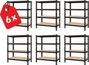 Akcia 6x Regál 180x160x50 cm profesionálny 4-policový, nosnosť 1600 kg - čierny - 6ks